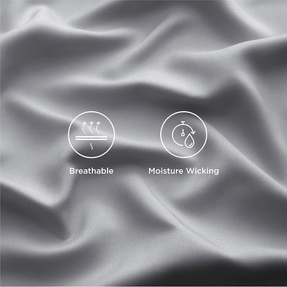 Bedsure Queen Sheet Set, Rayon Derived from Bamboo, Cooling Sheets, Deep Pocket Up to 16", Breathable & Soft, Hotel Luxury Silky Bedding for Hot Sleepers, Silver Grey