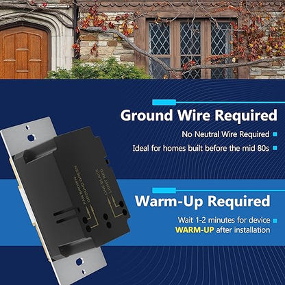LIDER Humidity Sensor Switch and Motion Sensor Light Switch, PIR Sensor, Humidity Detection, Occupancy/Vacancy, No Neutral Required, ¼ HP, 1-Pole, Gold, Screwless Wall Plate Included