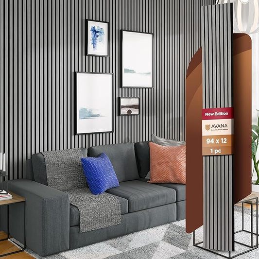 Avana Modern Acoustic Wood Wall Panels – 94.4 X 12.59 Inch Gray Oak Acoustic Panels 1 PC – Wall Panels For Interior Wall Decor For Homes, Offices, Studios – Sturdy And Durable Wood Panels For Wall