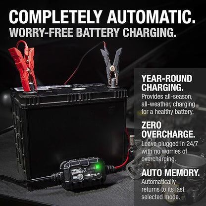 NOCO GENIUS2: 2A 6V/12V Smart Battery Charger – Automatic Maintainer, Trickle Charger & Desulfator with Overcharge Protection & Temperature Compensation – for Lead-Acid & Lithium Batteries