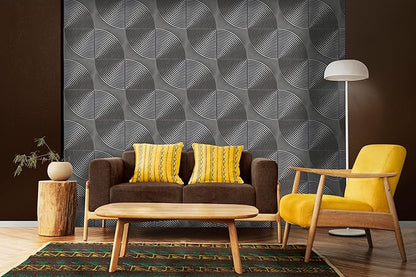 From Plain To Beautiful In Hours 9002 Arc Swell PVC 12 in x 12 in Peel and Stick Wall Panels (Covers / 10 sq.ft), Metallic Grey, 10 Piece