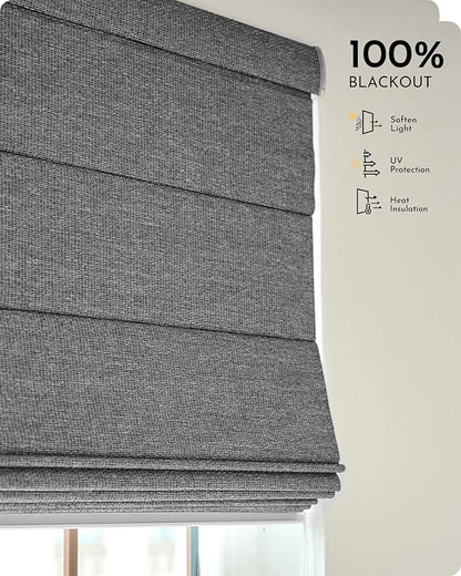 Graywind Smart Roman Shades 100% Blackout Compatible with Alexa Google Rechargeable Motorized Window Blinds Remote Control Room Darkening Plain Fold, Custom Size (Textured Black)