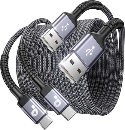 USB A to USB C Cable 15FT Extra Long, USB C Cable Fast Charging, Upgraded Extra Durable Braided USB C Cord for iPhone 17 16 15 Pro Max, MacBook Pro, Sam sung Galaxy S10 S9 Plus, LG and More-2Pack