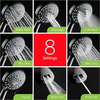 Hotel Spa AquaCare As-Seen-On-TV High Pressure Handheld/Rain 50-mode 3-way Shower Head Combo with Adjustable Arm - Anti-clog Nozzles, Tub & Pet Power Wash, 6 ft. Hose, Rubbed Bronze Finish