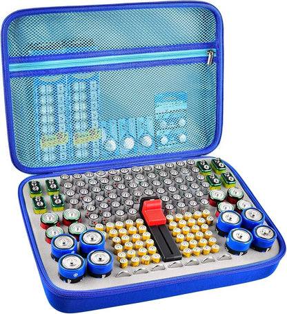 Battery Organizer Storage Holder, 150+ Batteries Storage Containers Box with Battery Tester Fits for AA AAA 9V C D Lithium 3V LR44 CR2016 CR1632 CR2032 CR2025 (Not Includes Batteries)- Light Blue
