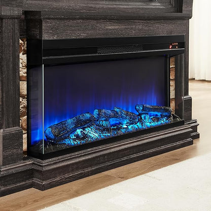 OKD 52 Inch Electric Fireplace with Mantel, Fireplace TV Stand with 36" 3-Sided Glass Electric Fireplace Heater for Living Room, Dark Rustic Oak