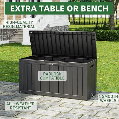 NUNU LAB Outdoor Storage Box, 80 Gallon Large Resin Sturdy Deck Box, Backyard Outside Storage Box Waterproof, Package Delivery Garden Hose Storage Bin Tool