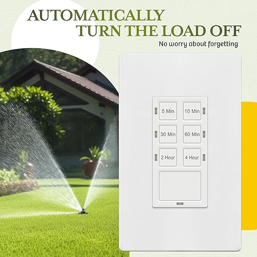 TG 4 Hour No Neutral Wire Countdown Timer Switch, 5-10-30-60 Min, 2-4 Hour, for Bathroom Fans, Heaters, Lights, LED Indicator, 120VAC 800W, UL Listed, Screwless Wall Plate, 2 Pack