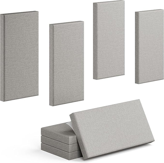4 Pack High-Density Core with Fabric Cover Acoustic Panels – 24×12×2 In Self-Adhesive Soundproofing and Sound-Absorbing Wall Panels for Echo Reduction in Studio, Theater, or Recording (Pebble Gray)