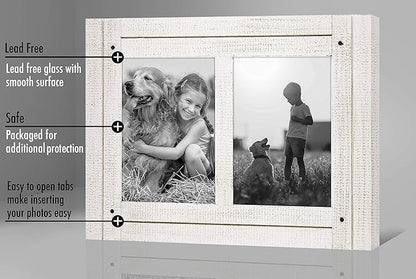 Americanflat Hinged 5x7 Double Picture Frame with 2 Photo Openings and Polished Glass - Distressed Wood Collage Picture Frames for Tabletop and Wall Display - Hampton Collection - Aspen White