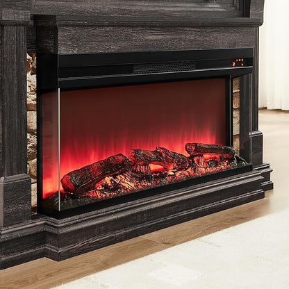 OKD 52 Inch Electric Fireplace with Mantel, Fireplace TV Stand with 36" 3-Sided Glass Electric Fireplace Heater for Living Room, Dark Rustic Oak