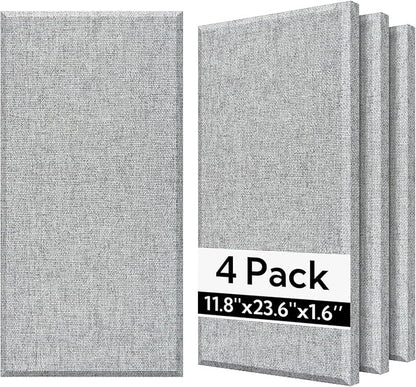 Olanglab Fiberglass Acoustic Wall Panels 4 Pack, 11.8'' x 23.6'' Sound Panels, Fabric Wrapped Sound Proof Panels for Walls (Light Gray)