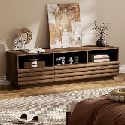 MAISONARIA Mid-Century Modern TV Stand for 50-60 inch TV, Entertainment Center with Storage & Drawers, Media Console Table for Living Room Bedroom, Walnut