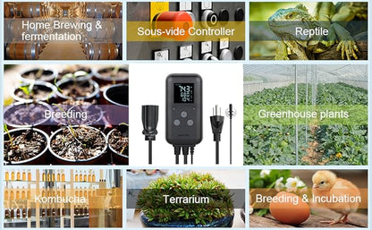 SENSTREE Greenhouse Temperature Controller Digital Waterproof Thermostat for Home Brewing, Fermentation, Breeding, Incubation, Terrarium, Heating & Cooling, 110V 10A 1100W