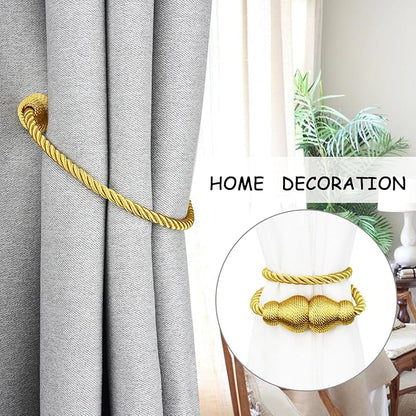 Nieffeiy Magnetic Curtain Tiebacks Outdoor Curtain Tie Backs Rope Decorative Magnetic Curtain Holders for Drapes Window Treatment Holdbacks, Gold 6Pack