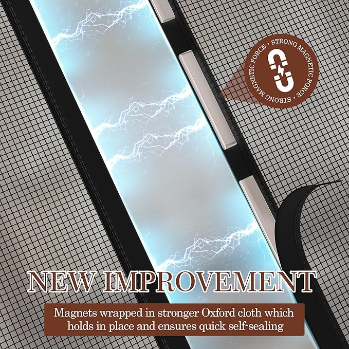 Yotache Magnetic Screen Door Fits 32 x 79 Doors, Screen Size 34" x 80" High-Density Fiberglass Mesh with Powerful Magnets for Front Back Doors Black