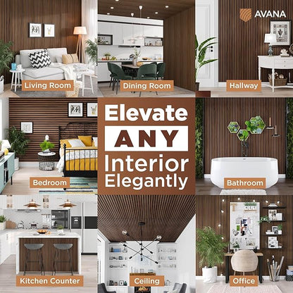 Avana Acoustic Wood Wall Panels – 94.4 x 12.6 Inch Rustic Walnut Acoustic Panels 4 PCs – Wall Panels For Interior Wall Decor For Homes, Offices, Studios – Sturdy and Durable Wood Panels For Wall