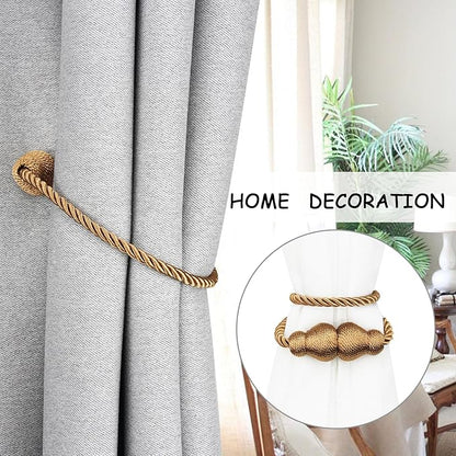 Nieffeiy Magnetic Curtain Tiebacks Outdoor Curtain Tie Backs Rope Decorative Magnetic Curtain Holders for Drapes Window Treatment Holdbacks, Khaki 6Pack