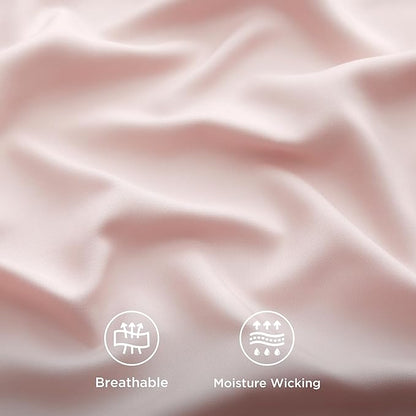 Bedsure King Size Sheets Set, Cooling Sheets for Hot Sleepers, Rayon Derived from Bamboo, Breathable & Soft, Deep Pocket Up to 16 Inches, Hotel Luxury Silky Bedding, Pink