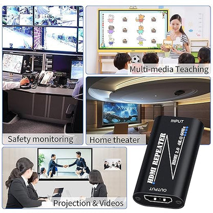HDMI 2.0 Repeater Extender 4K@60Hz, HDMI Amplifier Signal Booster Plug & Play, for Gaming/Home Theater/Video Meeting/TV, No Power Supply Port