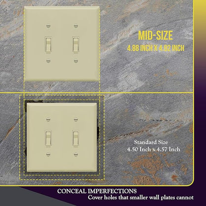 ENERLITES Toggle Light Switch Wall Plate, Gloss Finish, Midway Size 2-Gang 4.88" x 4.92", Unbreakable Polycarbonate Thermoplastic, UL Listed, 8812M-I, Ivory