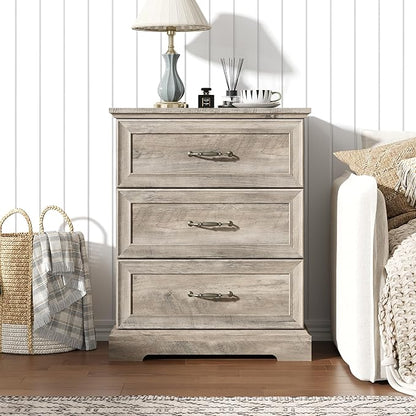 Nightstand Set of 2,24" Wide End Table with 3 Large Drawers & Metal Handles,Rustic Farmhouse Wood Small Dresser,Bedside Table,Modern Chest of Drawers for Bedroom,Living Room,Grey