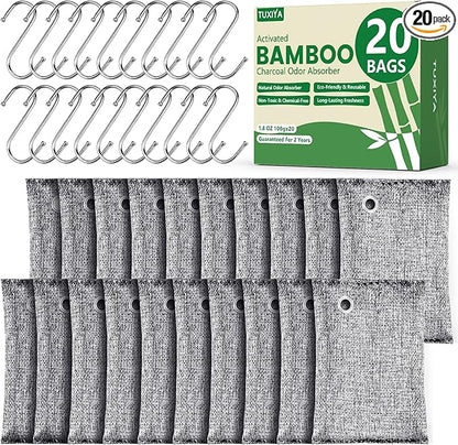 TUXIYA 20Pack Activated Charcoal Odor Absorber, Odor Eliminator for Strong 0dor,Shoe Deodorizer,Bamboo Charcoal Air Purifying For in Car,Closet,Shoe, Basement,(100g /3.53oz Each)