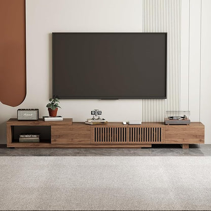 gaoyangjiaju Modern Walnut TV Console for 75+ Inch Screen – Extendable Wood Media Unit (78"-103") with Grille Doors and Drawers, Great for Living Rooms & Bedrooms