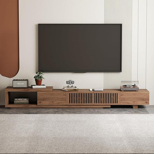 gaoyangjiaju Modern Walnut TV Console for 75+ Inch Screen – Extendable Wood Media Unit (78"-103") with Grille Doors and Drawers, Great for Living Rooms & Bedrooms