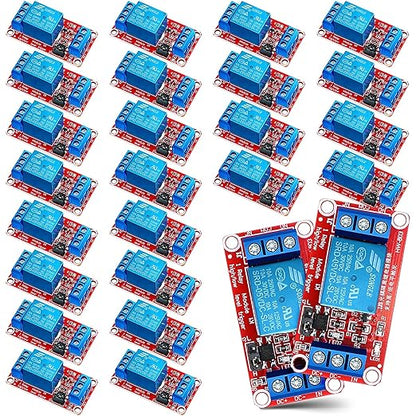 Kigeli 24 Pcs 5v Relay Module One Channel Switch with Optocoupler and Opto Isolation, Compatible with High and Low Level Triggers, 19.69 x 10.24 x 7.09 Inches