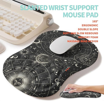 KUOSGM 2-in-1 Ergonomic Set, Wave Rise Keyboard Wrist Rest and Massage Bulge Slope Mouse Pad Wrist Support, Cushion Memory Foam Integrated to Relieve Wrist Pain, Constellation