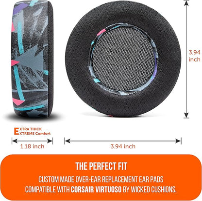 WC Freeze Virtuoso PadZ and Silicone BandZ Bundle Pack for Corsair Virtuoso Headphones | Cooling Gel Replacement Earpads and Silicone Headband Cover | 90's Black