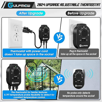 Plug in Thermostat for Heater, Thermostat Plug Outlet with 4.9FT Power Cord, Heating and Cooling Thermostats Outlet with Temperature Probe for Space Heater, Greenhouse Fan(Black,1 Pcs)