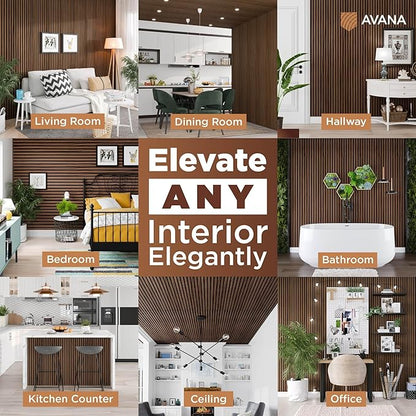 Avana Acoustic Wood Wall Panels – 47.2 x 12.6 Inch Rustic Walnut Acoustic Panels 2 PCs – Wall Panels For Interior Wall Decor For Homes, Offices, Studios – Sturdy And Durable Wood Panels For Wall
