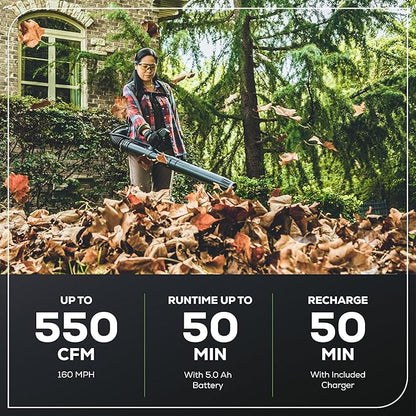 Greenworks 60V 550 CFM Brushless Backpack Blower, 5.0Ah Battery and 6A Charger