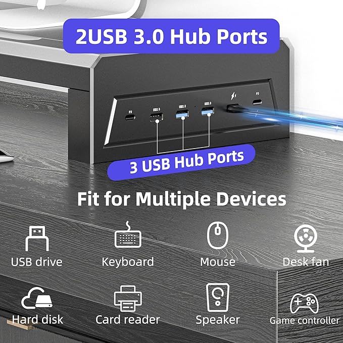 GECKOSTROLL 2-Tier Metal Computer monitor stand Laptop Desk Shelf & Monitor Riser ，27.55 inches long desk riser ,22W charging power, 2 USB 3.0 ports, and 1 USB 2.0 port Monitors/PC/Laptop/Computer Space Saver Organizer(USB Hub Fast Charging Version, Tw...