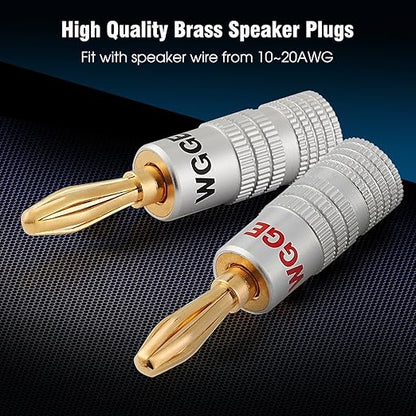 WGGE WG-009 Banana Plugs Audio Jack Connector, 24k Gold Dual Screw Lock Speaker Connector for Speaker Wire, Wall Plate, Home Theater, Audio/Video Receiver and Sound Systems (12 Pairs / 24 pcs)