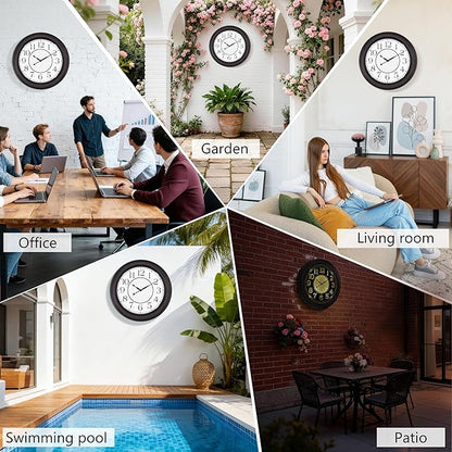 Koosome 18 Inch Lighted Wall Clock Outdoor Clocks with Smart Light Sensor Battery Operated Wall Clocks with Night Light, Waterproof Wall Clock for Patio, Garden, Porch, Living Room, Home, Office
