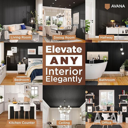 Avana Acoustic Wood Wall Panels – 94.4 x 12.6 Inch Black Oak Acoustic Panels 4 PCs – Wall Panels For Interior Wall Decor For Homes, Offices, Studios – Pleasing Decorative Wood Panels For Wall