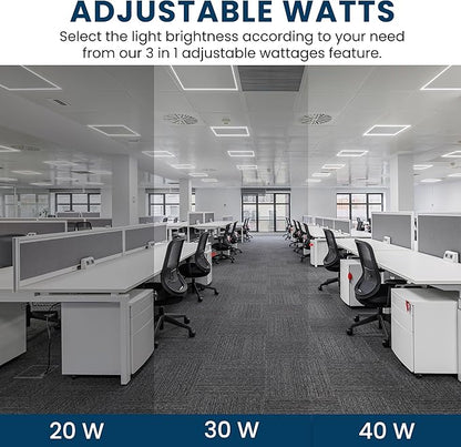 Nothing BUT LEDs 2x2 FT Edge-Lit Frame LED Flat Panel Lights, 5CCT Selectable 3000K‑6500K & 20W/30W/40W, 5000LM, 0‑10V Dimmable, Drop Ceiling Grid Light Fixture, ETL & DLC Listed, 100‑277V – 4 Pack