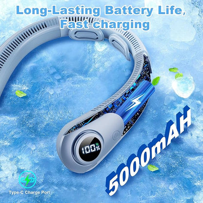Portable Neck Fan that Blow Cold Air, LED Display, Rechargeable Hands-Free Wearable Cooling Personal Fan, 5 Speed, Neck Support, Bladeless Neck Air Conditioner, Gift for Women/Men, Hot Flashes, Travel