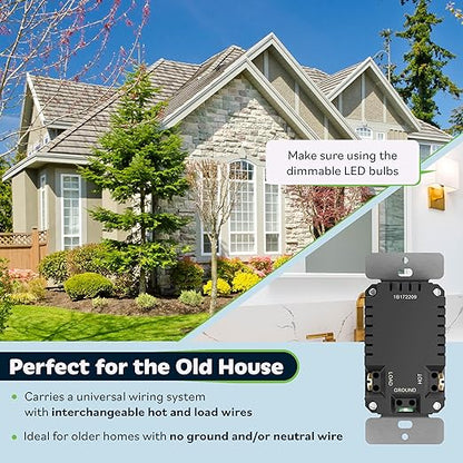 TOPGREENER Motion Sensor Light Switch, Occupancy & Vacancy Motion Sensor Switch, 𝐎𝐩𝐞𝐫𝐚𝐛𝐥𝐞 𝐖𝐢𝐭𝐡𝐨𝐮𝐭 𝐆𝐫𝐨𝐮𝐧𝐝 𝐖𝐢𝐫𝐞, No Neutral Wire, Single Pole, TDOS5-HL-GD, Gold