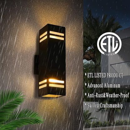 iYogaled Up and Down Outdoor Wall Lights Fixture – ETL Listed, Aluminum Waterproof Wall Mount Square Design- Modern Exterior Lighting Outdoor Wall Sconce for Porch, Patio