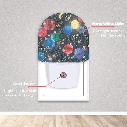 Axxitude Galaxy Space Constellation Cosmos Night Lights Plug into Wall for Girls Boys Room,Night Light LED Lamp Dusk to Dawn Sensor Round Lamp for Bedroom Bathroom Hallway Home Wall Decor Nightlight