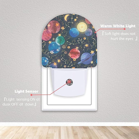 Axxitude Galaxy Space Constellation Cosmos Night Lights Plug into Wall for Girls Boys Room,Night Light LED Lamp Dusk to Dawn Sensor Round Lamp for Bedroom Bathroom Hallway Home Wall Decor Nightlight