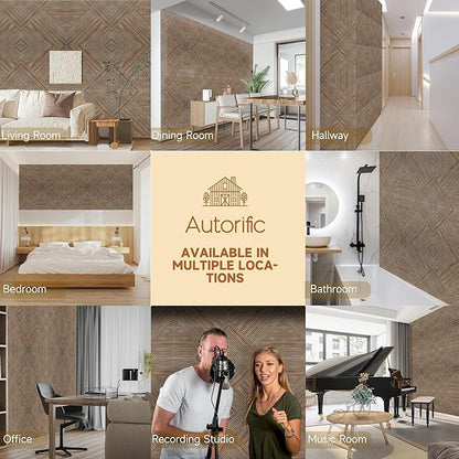 Autorific Acoustic Wall Panels,6 Pack Total Size 72 x 48 Inches,Self-Adhesive Decorative Acoustic Panels for Wall and ceiling,3D UV Printing with Wood Look,Natural Walnut