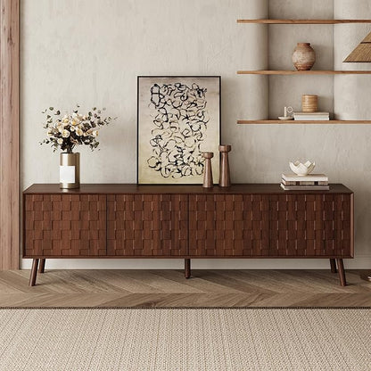 Virubi Mid-Century Modern TV Stand, Entertainment Center with 4 Doors Media Console for TVs up to 80 Inch, Television Stands with Cable Management for Living Room