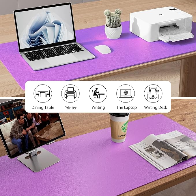 Aothia Leather Desk Pad Protector, Mouse Pad, Office Desk Mat, Non-Slip PU Leather Desk Blotter, Laptop Desk Pad, Waterproof Desk Writing Pad for Office and Home (31.5" x 15.7", Iris Violet)