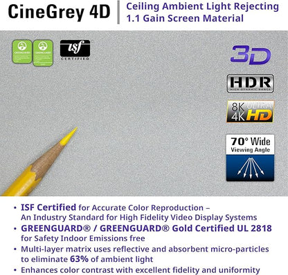 Elite Screens ezCinema Tab-Tension CineGrey 4D, 116-inch 16:9, Manual Floor Pull Up ISF Ceiling Ambient Light Rejecting, Portable Home Office Classroom Projector Screen with Carrying Bag, FT116UH-C4D