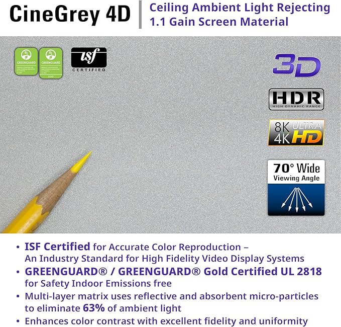 Elite Screens ezCinema Tab-Tension CineGrey 4D, 121-inch 16:9, Manual Floor Pull Up ISF Ceiling Ambient Light Rejecting, Portable Home Office Classroom Projector Screen with Carrying Bag, FT121UH-C4D